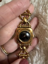 Gucci Swiss Made Gold Plated Horsebit Link Black Dial Quartz Women's Wristwatch