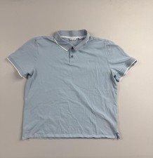 Calvin Klein Polo Shirt Mens XL Blue Short Sleeve Contrast Trim Logo Casual Knit