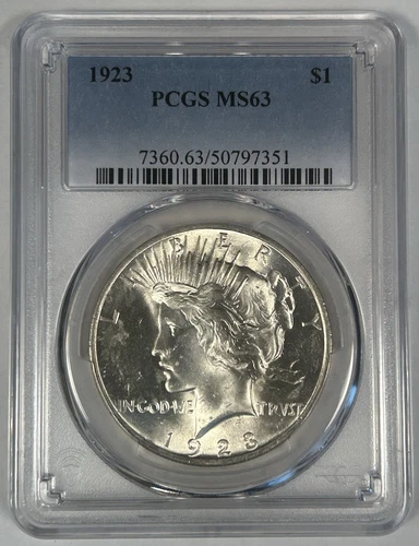1923 Peace Silver $1 Dollar Coin PCGS MS 63
