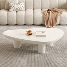 Modern triangular coffee table, living room center table, milky white