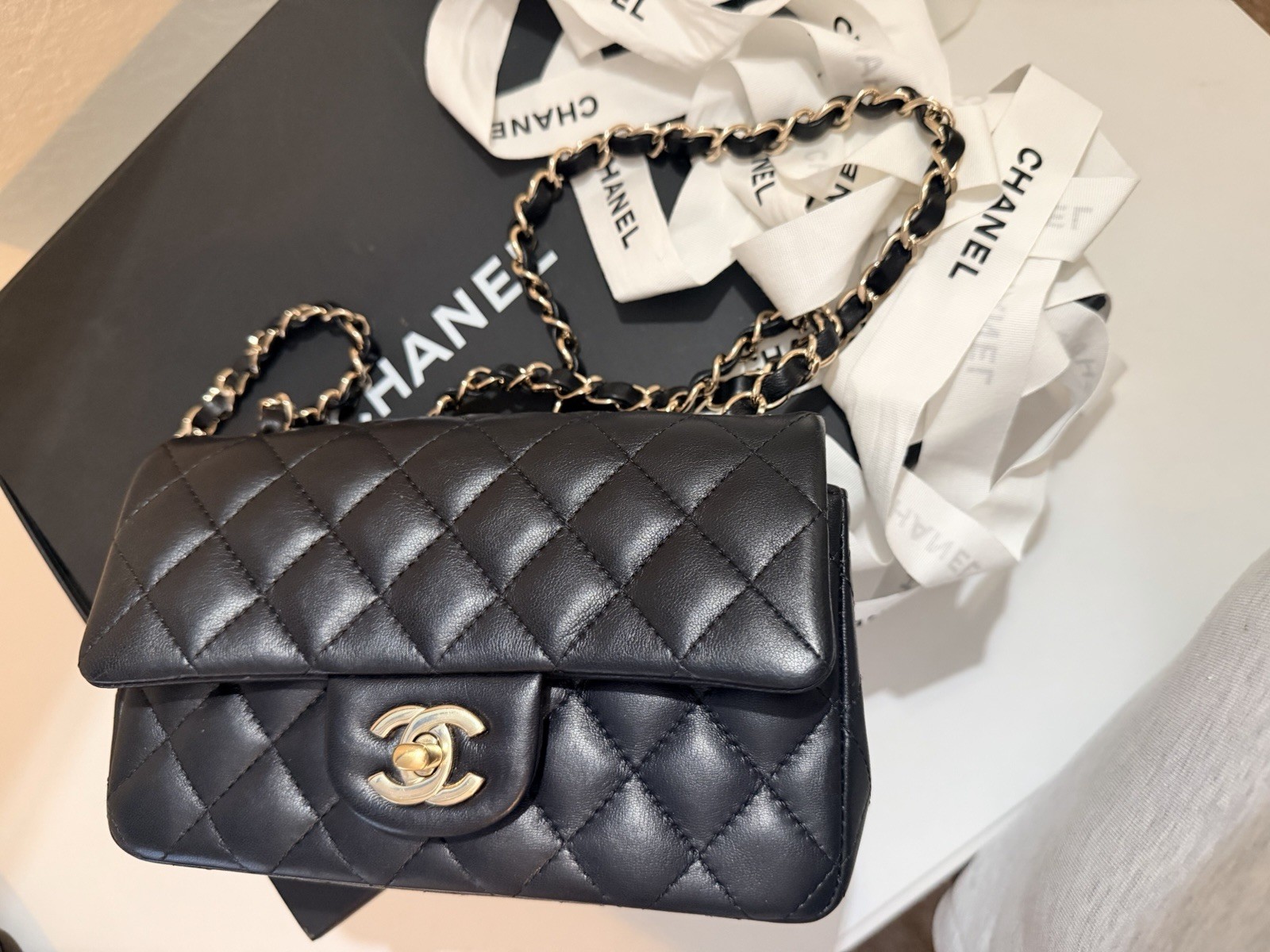 CHANEL Mini Rectangular Classic Flap Bag Black La… - image 3