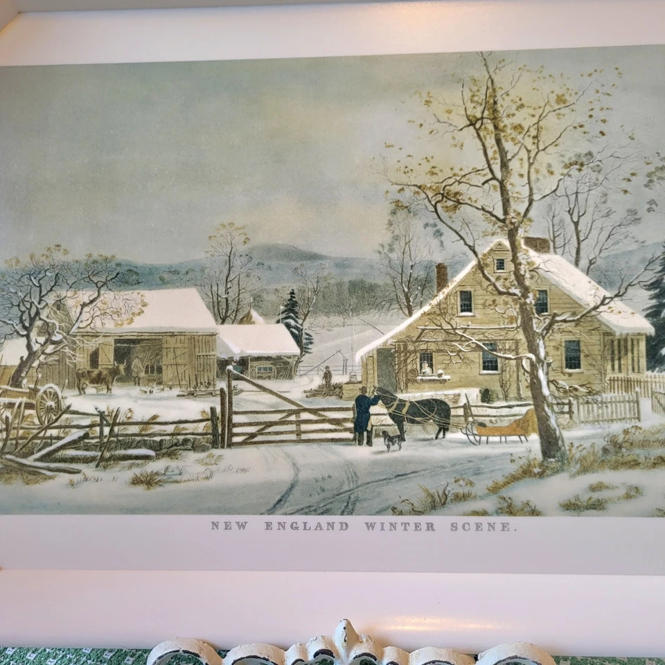 Vtg Waverly Melamine Serving Tray New England Winter Scene 20" White TV Snack  - Image 2 of 4