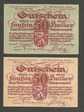 Austria - Steiermark 50 Heller 17.10.1919; AU; P-S138b, S138d; Lot of 2 notes