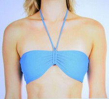 NEW HEAVEN LADIES BLUE ROUCHE BANDEAU HALTER SWIM BIKINI TOP SIZE 14