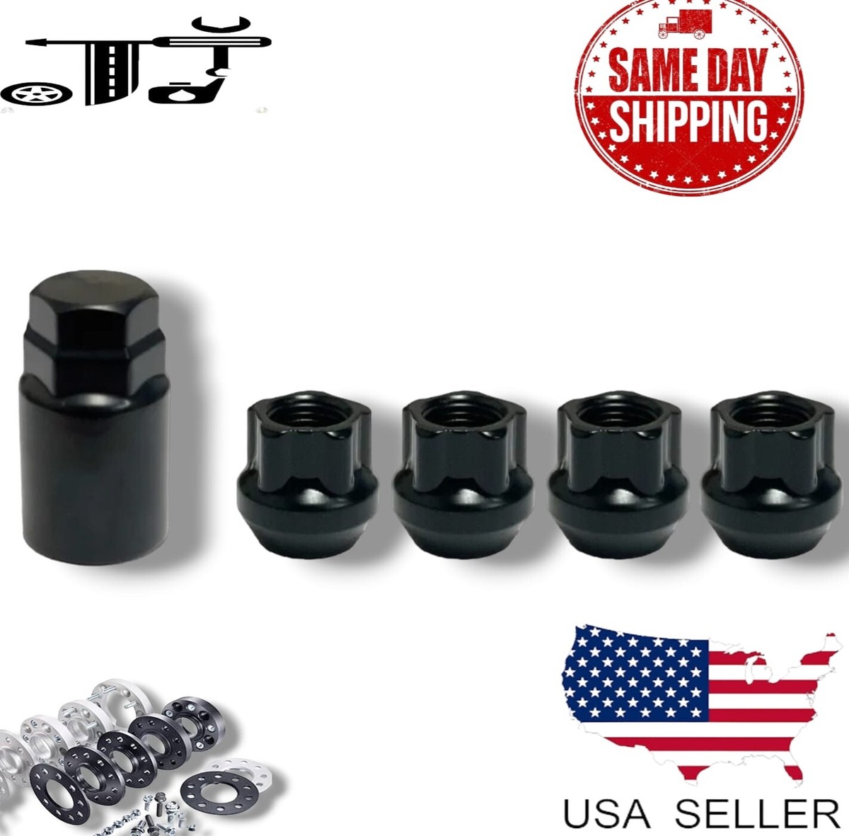 4x Black 14x1.5 Anti-Theft Wheel Lock Open End Lug Cadillac CT5/6