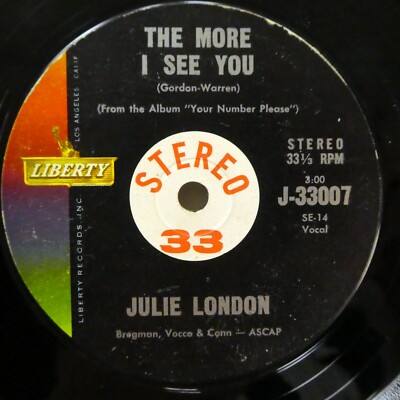 JULIE LONDON 7'' 33 RPM 7'' Single JUKEBOX singleCT 2822 When I Fall In Love