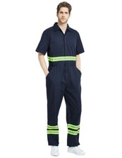 Short-Sleeve Coverall Safety Enhanced Visibility Striped One Piece Jumpsuit