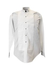 WHITE Mandarin Banded Collar Formal Shirt with 3/4'' pleated front by Lord West