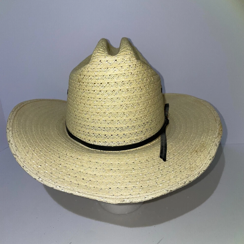 Vintage Spotted Mule Saddlery Straw Cowboy Hat Size 6 3/4 Made in USA - Image 2 of 4