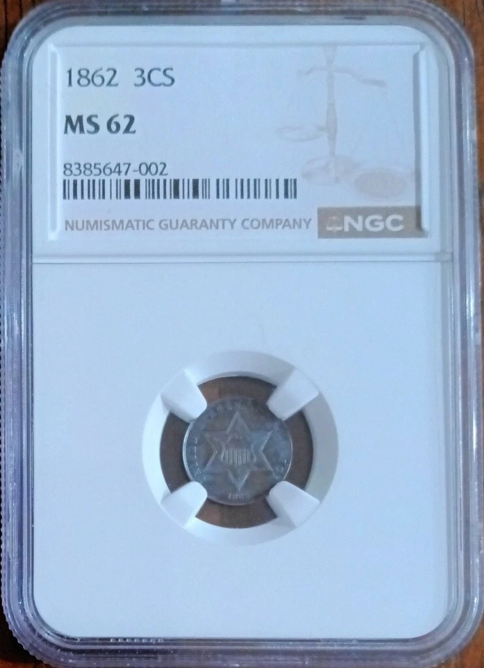 1862 silver 3 cent "trime" - NGC MS-62, Civil War preserved and toned specimen - Image 2 of 4