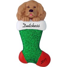 Personalized Christmas Ornament - Tan Spaniel Dog in Stocking