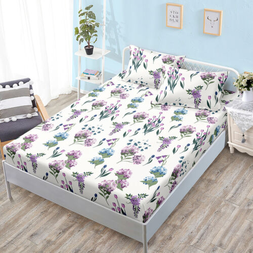 Set de sábanas ajustadas florales con flores vegetales cubierta protectora de colchón doble reina completa - Imagen 1 de 21