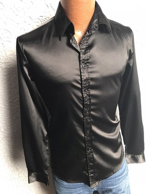 satin black button up