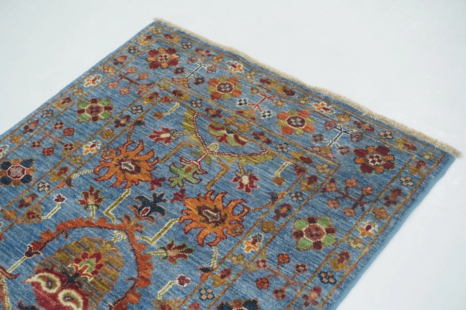 3 x 9 ft Blue Waziri Afghan Hand knotted Transitional Oriental Runner Rug - Image 4 of 4