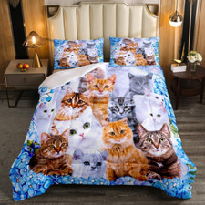 Kawaii Animals Cute Comforter Twin Bedding Sets for Girls, Cartoon Cat Toddler B