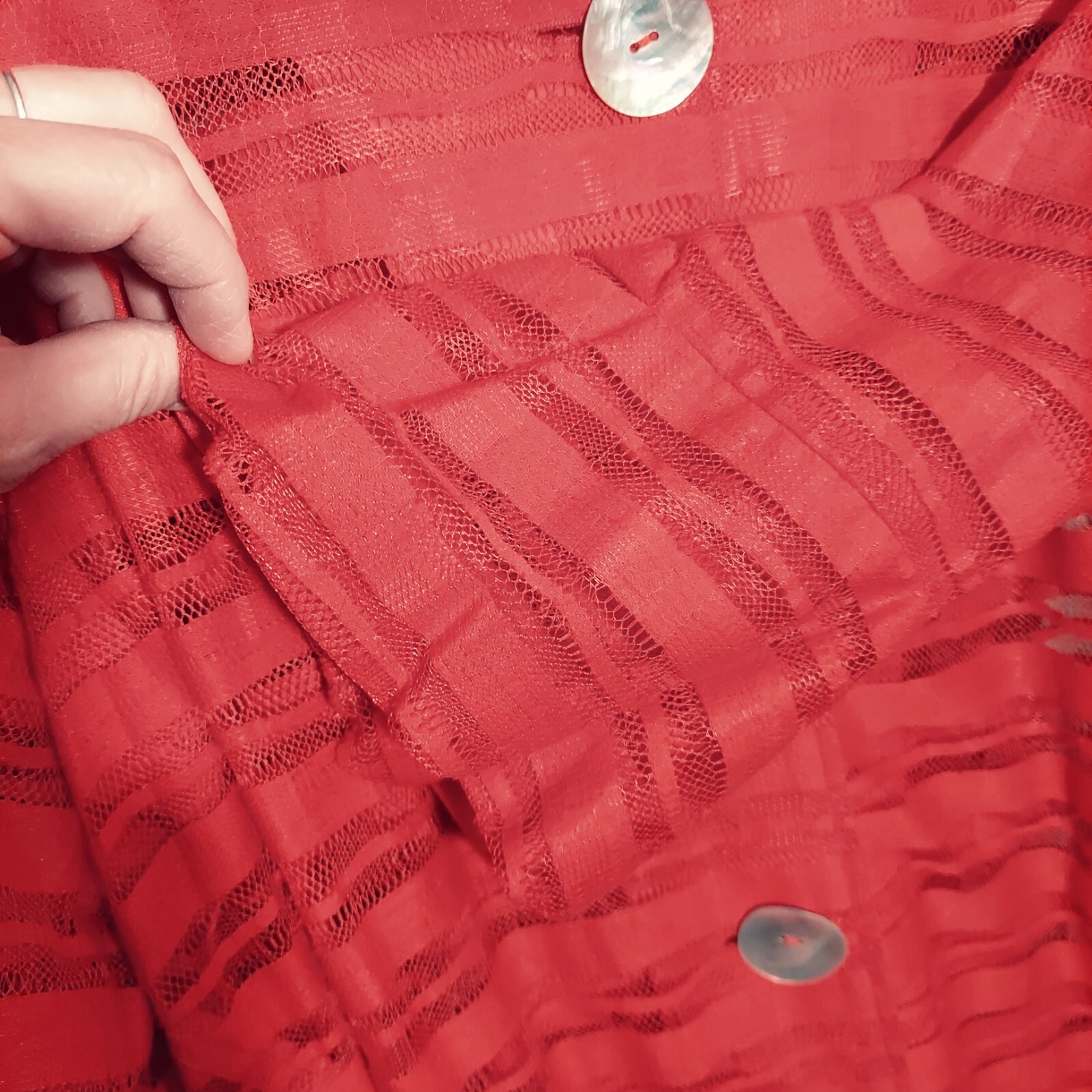 Multiples Size PXL Red Button Front Solid and Mes… - image 4