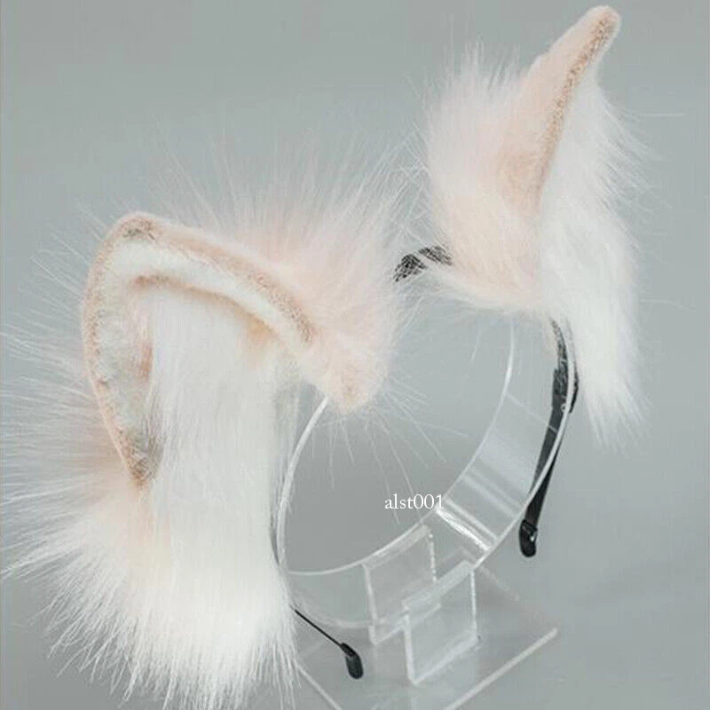 NEW Lolita Headband Fur Cats Ears and Tail Sets Plushly Animals Cosplay Props - Image 2 of 4