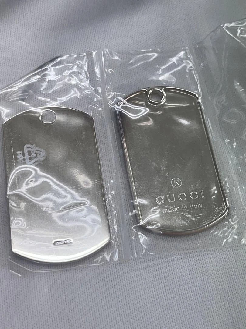 GUCCI Dog Tag Collana Pendente SV925 Gioielli Unisex Argento con Sacchetto Scatola