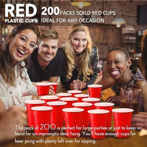 200ct 18oz Heavy Duty Red Plastic Cups Disposable for Party Drinks BBQ - Picture 3 of 8