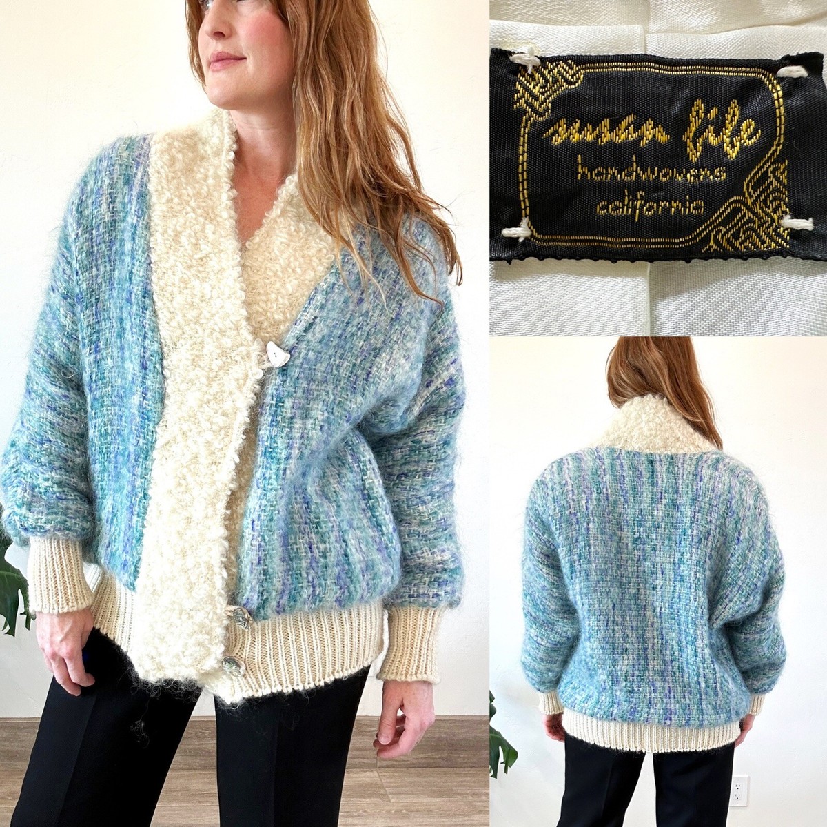 FREE PEOPLE RARE SUSAN FIFE HANDWOVEN MOHAIR JACKET ABALONE