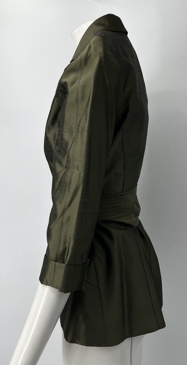 Thierry Mugler Vintage Raw-Silk Green Button-Up Belted Cut