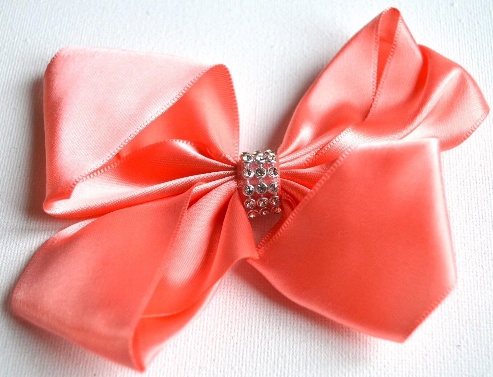 NEW 12cm Peach Diamanté Middle Satin Fabric Bow Forked Hair Clip Fashion
