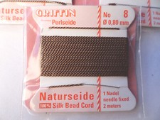 THREE Griffin Cards 100 Silk Thread Cords W/Needle Size 8 Brown G165 DNG