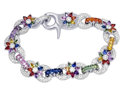 Unendlichkeit 15 3/5 kt echter Diamant mehrfarbiges Labor Saphir Armband 10 K weiß...