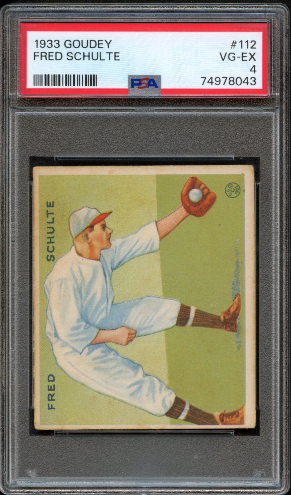 BB - 1933 Goudey - #112 - Fred Schulte- PSA 4 - VG-EX