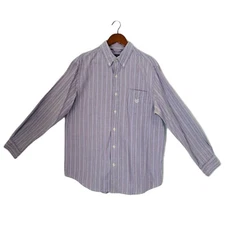 Chaps Button Down Shirt Men Size Large Multi Vertical Stripe Oxford Cotton Logo