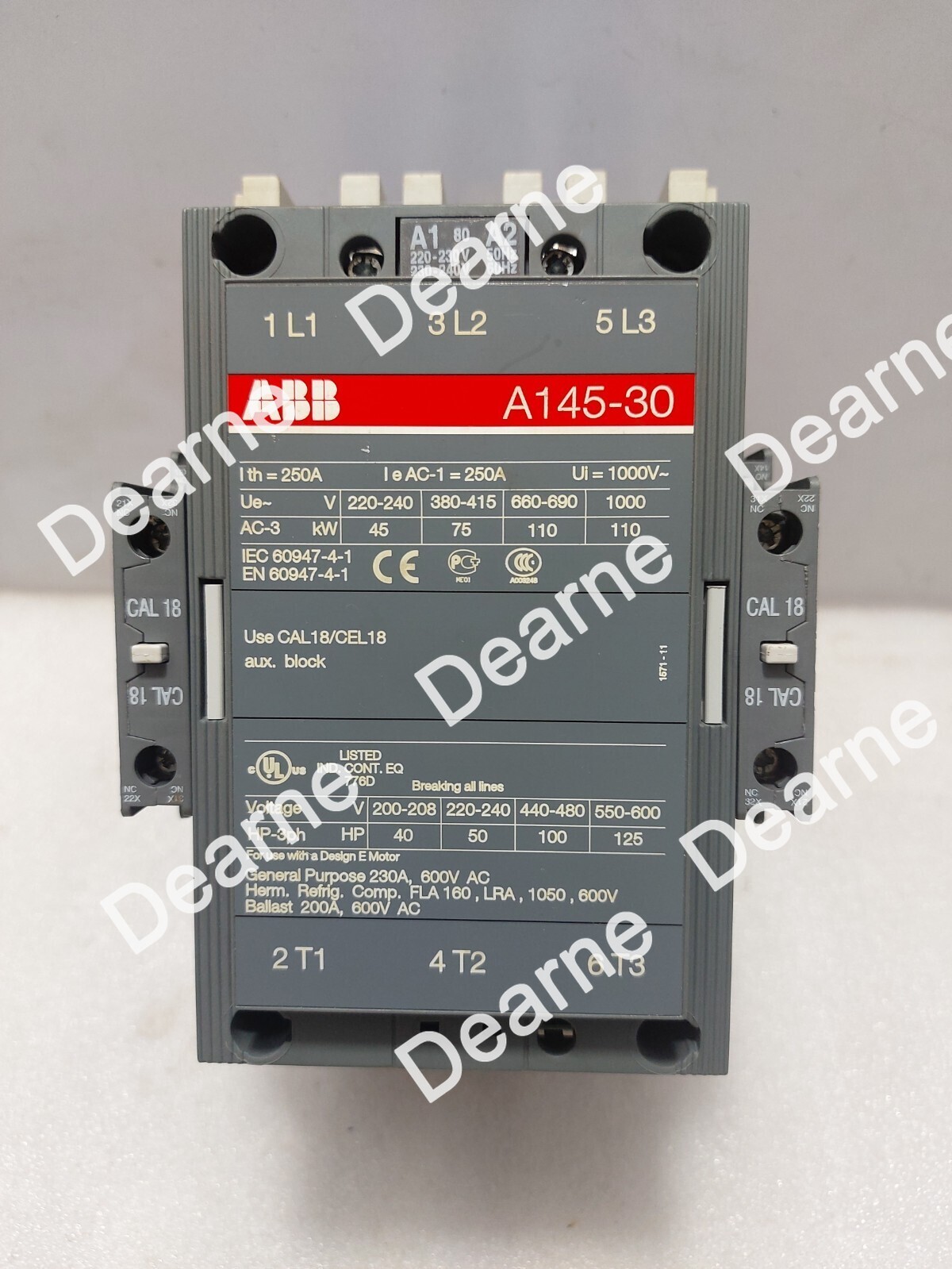 ABB A145-30 Contactor 220-230V 50Hz / 230-240V 60Hz CAL18-11