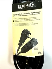 3-Prong Flat Multiple Outlet Extension Cord 15 ft. for Indoor Use - UL Listed