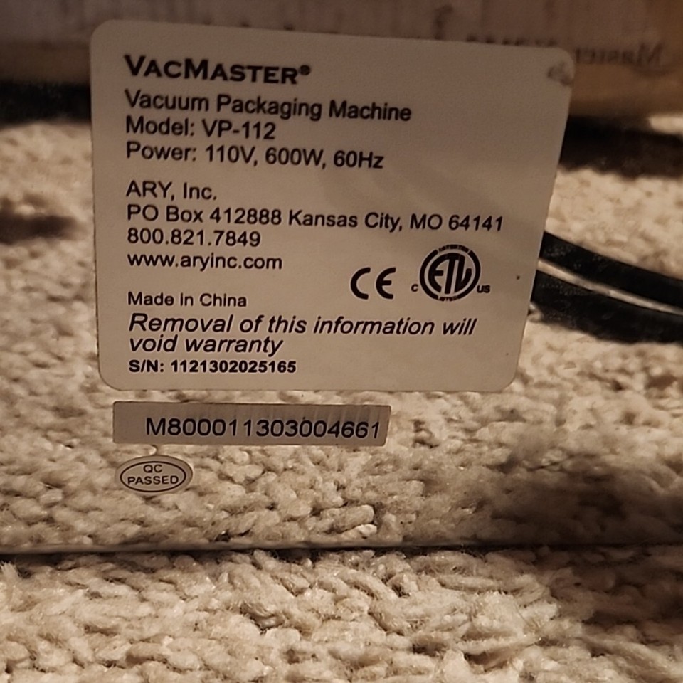 VacMaster VP112 Chamber Vacuum Sealer Professional Unit TESTED WORKS