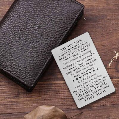 Engraved Wallet Card For Son - Inspirational Gift From Parents For Birthday & Graduation