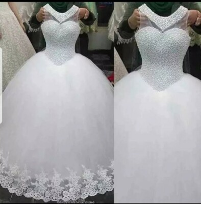 UK weiß elfenbein ärmellos Braut Perlen Spitze A-Linie Boden Brautkleid Größe 6-20