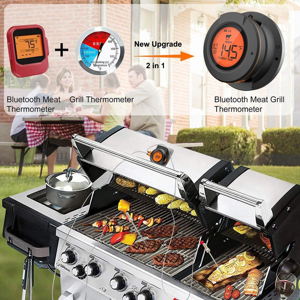 Wireless Meat Thermometer 2-IN-1 Bluetooth 98ft Free APP Grill BBQ Cooking Set