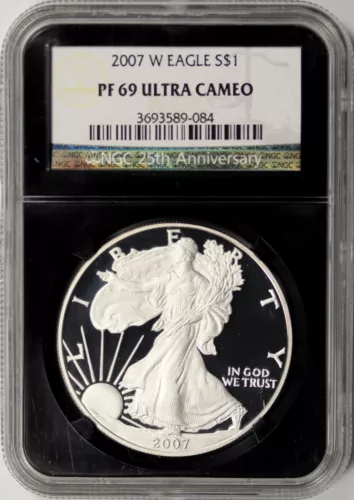 2007-W Proof American Silver Eagle $1 NGC PF69UCAM Black Retro Slab