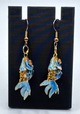 Vintage Chinese Cloisonne Enamel Articulated Koi Fish Dangle Earrings Movable