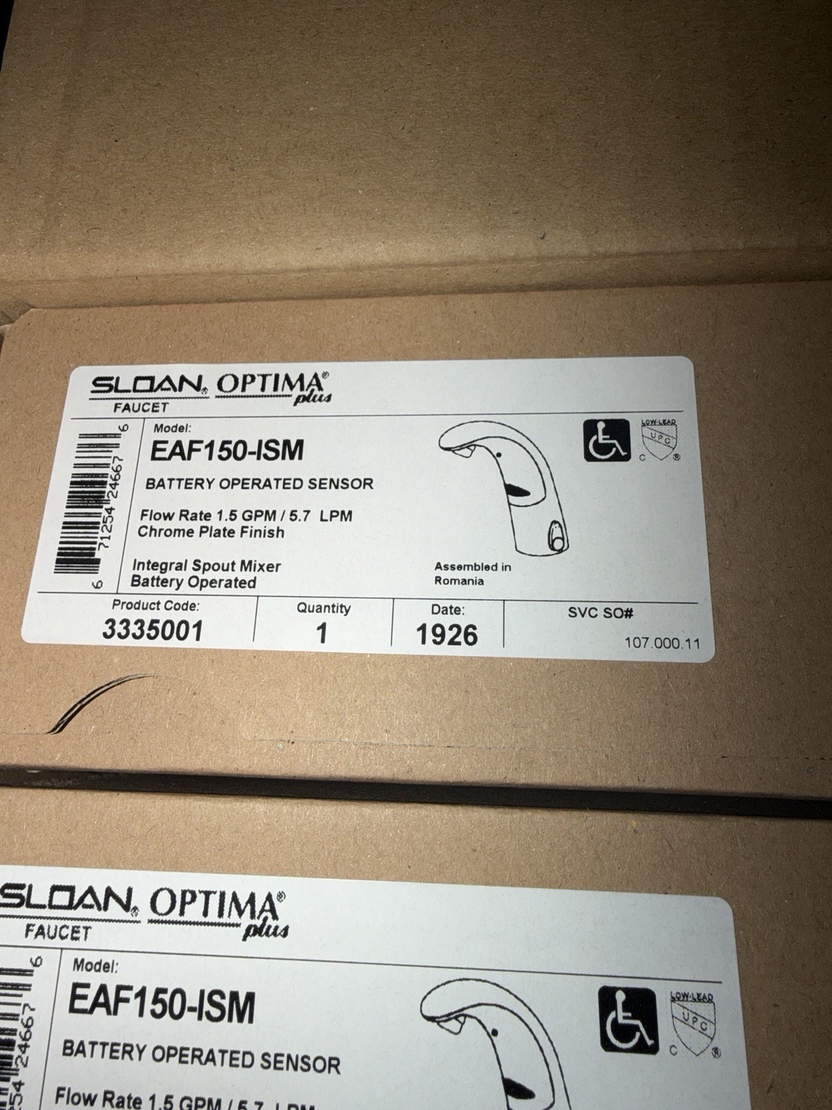 LOT OF 2 Sloan Faucet Eaf150ism