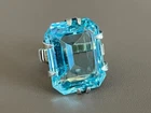 LARGE Stamped STERLING Vintage Silver Cocktail Aquamarine Glass Deco Bohemia 042