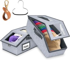2 PCS Hat Organizer Storage Box Closet Stackable Hat Storage Box W/ Clear Window