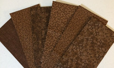 FABRIC - 6 Fat Quarters - Coordinating BROWN Cotton Bundle - Flowers Vines