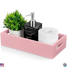 ALELION Pink Bathroom Organizer Basket - Wooden Toilet Tank Paper Holder with