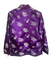 Vintage Chinese Purple Satin Brocade Jacket, Reversible/Floral Embroidery S/M