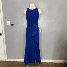 Adrianna Papell Beaded Appliqué Ruffle Crepe Gown, US 10