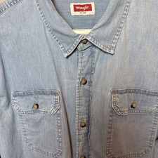 Wrangler Men's Light Blue Denim Button-Up Shirt Size 2XL