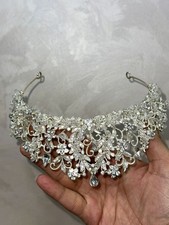 Vintage Silver Bridal Tiara Crown White Topaz Quartz Gemstone Wedding Headpiece