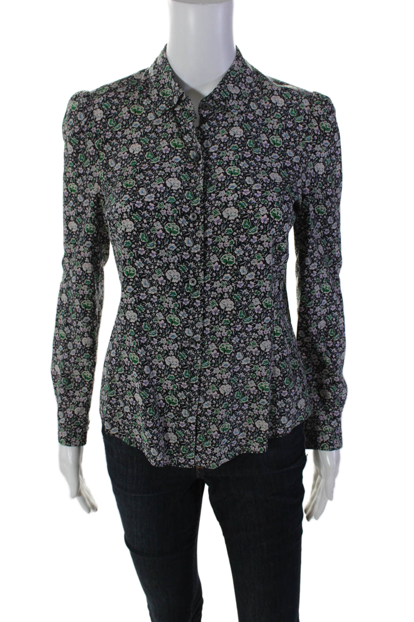 Rebecca Taylor Womens Multicolor Floral Silk Long Sleeve Blouse Size 0