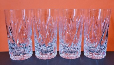 Set of 4 Fan Pattern Crystal Highball Glasses. Unknown pattern/Maker 5.5''
