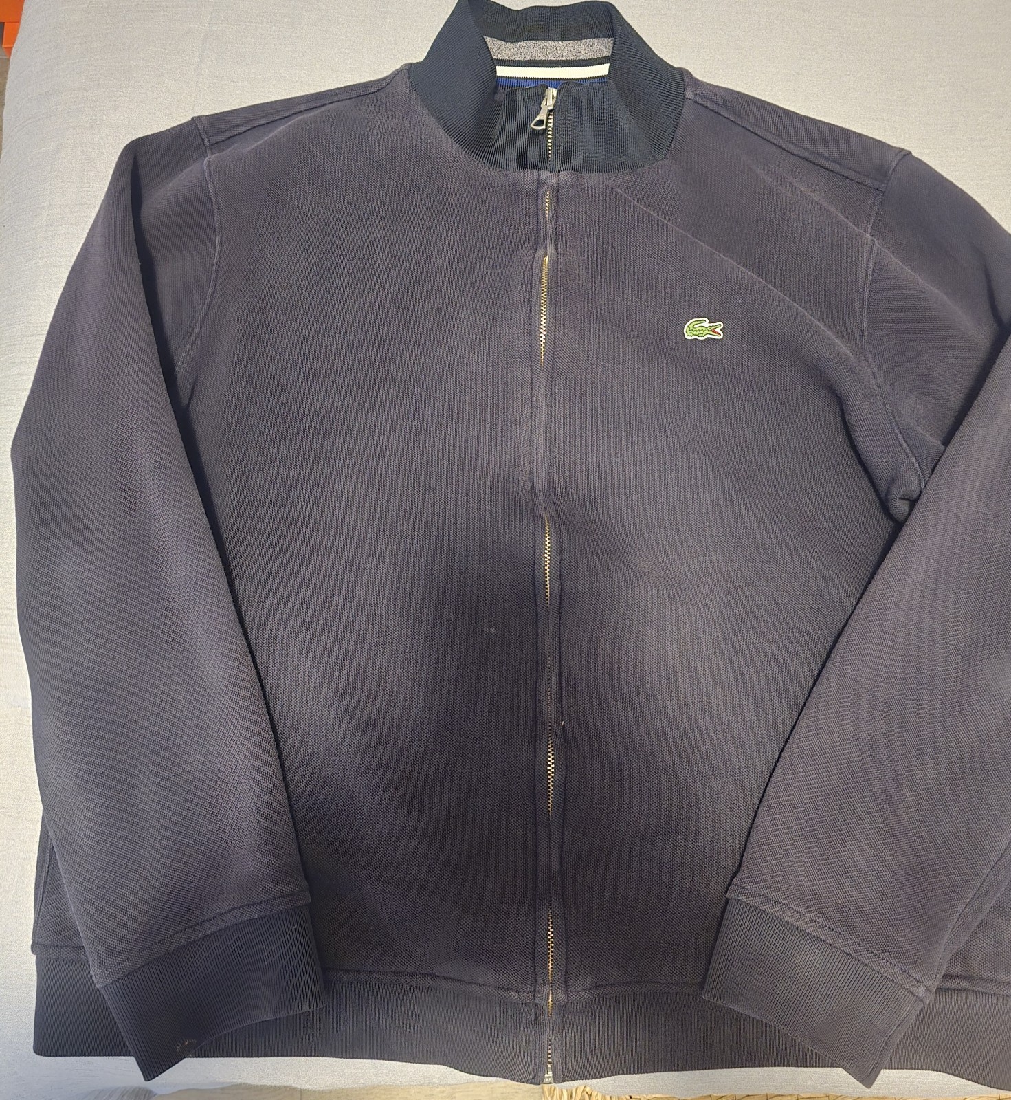 Lacoste Navy Blue Full Zip Bomber Jacket XL | Men's Collar Logo Style